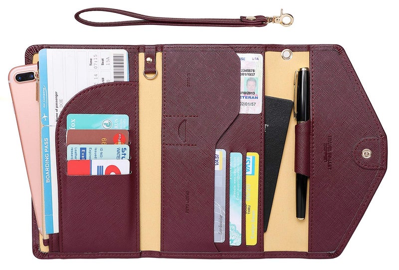 ZOPPEN Passport Holder Travel Wallet (Ver.5) for Women Rfid Blocking Multi-purpose Passport Cover Document Organizer Strap, Wine Red - Image 3
